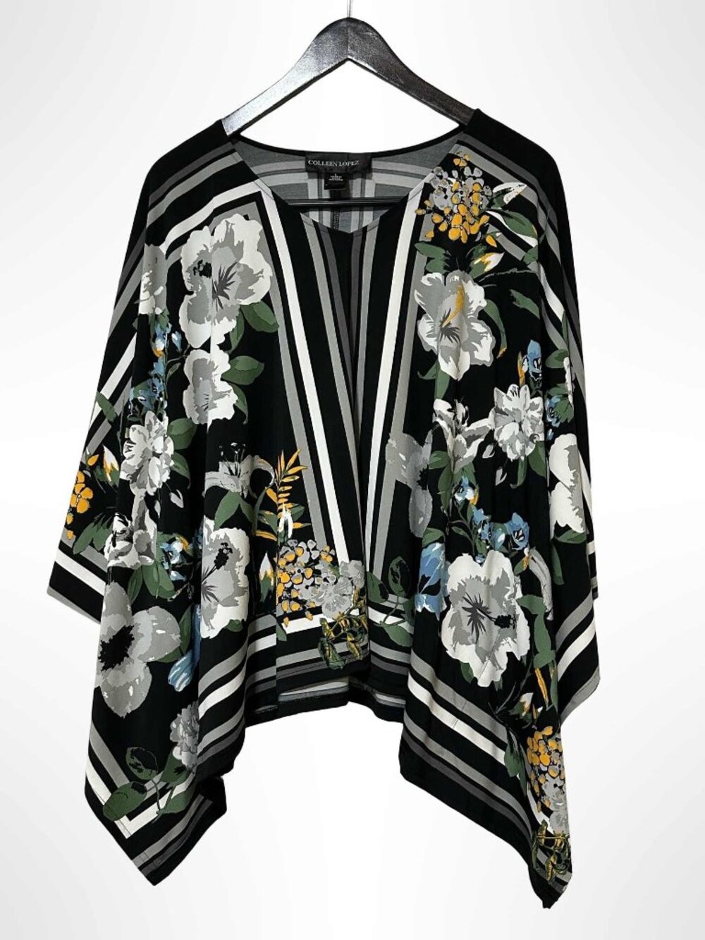 COLLEEN LOPEZ Pullover Poncho with Armholes Floral Print Size L